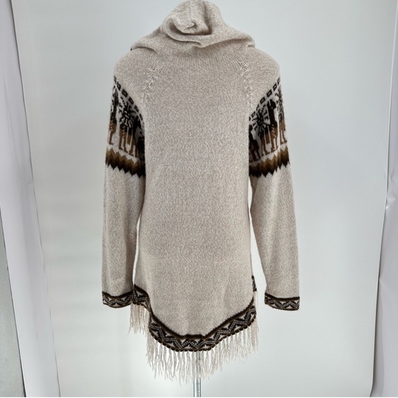 Artesania Eden Hoodie Fringe Aztec Sweater Size Large Beige Alpaca Made in Peru - Picture 3 of 9
